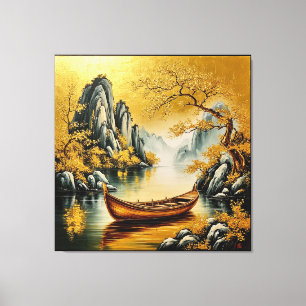Impressão Em Tela Lago Tranquilo Dourado com Natureza Cénica
