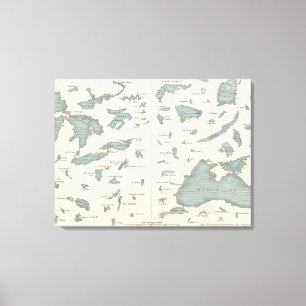 Impressão Em Tela Lagos Vintage do Mapa Mundial (1860)