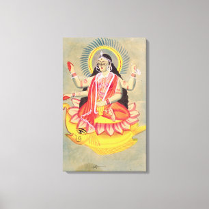 Impressão Em Tela Laksmi sentado sobre um trono de folhas de lótus,