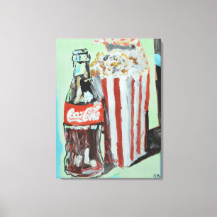Impressão Em Tela Lanche de Filme Clássico de Cola e Pipoca em Natur