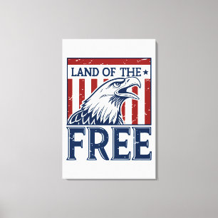 Impressão Em Tela Land of the Free - Vintage USA Eagle Graphic
