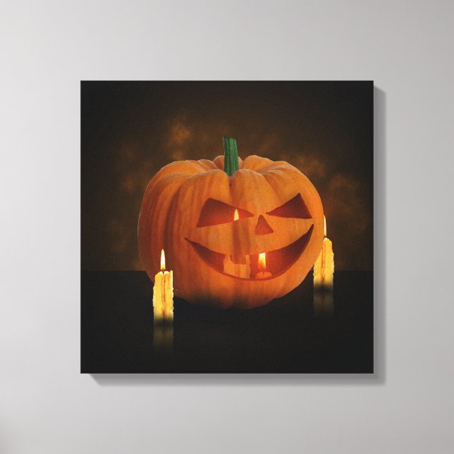 Impressão Em Tela Lanterna de Abóbora Halloween com Velas (Frente)
