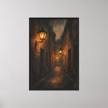 Lanterna-Lit Alleyway em Carvão e Aquarela