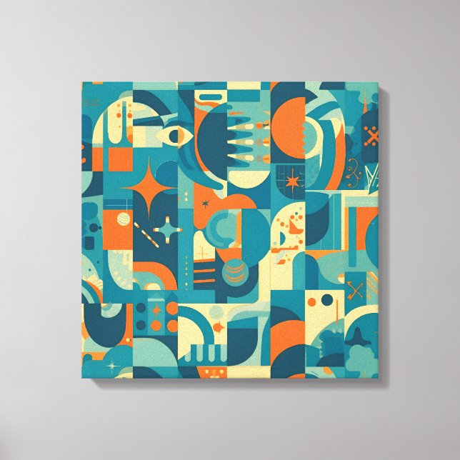 Impressão Em Tela Laranja e Verde Geométrico Abstrato (Frente)