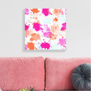 Impressão Em Tela Laranja Rosa Azul Abstrato Moderno Salpicos de Tin