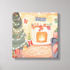 Impressão Em Tela Lareira de Natal em Aquarela