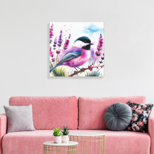 Impressão Em Tela Lavanda de aquarela e Frango