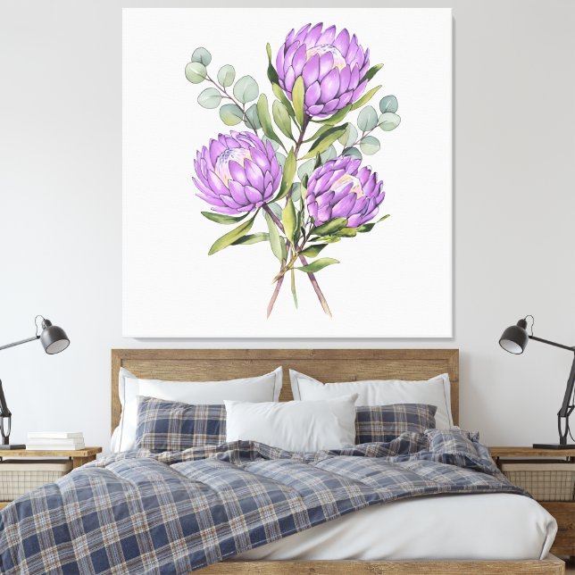 Impressão Em Tela Lavender Protea Botanical Watercolor (Insitu(Quarto))