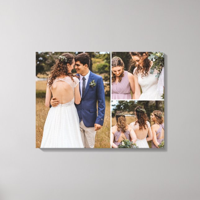 Impressão Em Tela Layout simples de 3 fotos de casamento personalizá (Frente)