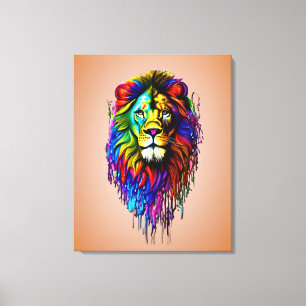 Impressão Em Tela Leão Colorido de Coloração