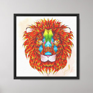 Impressão Em Tela Leão Colorido Mão  Arte selvagem em lápis colorido