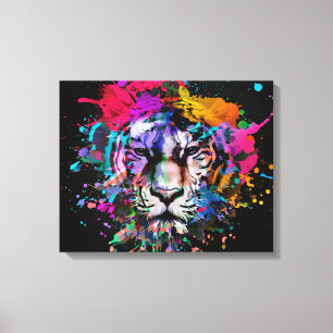 Impressão Em Tela Leão Colorido Salpicado