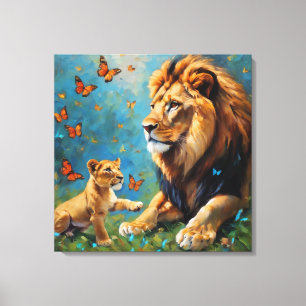 Impressão Em Tela Leão E Cubo