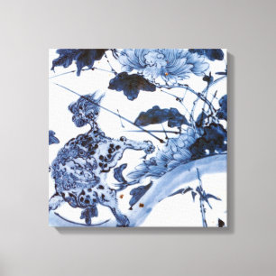 Impressão Em Tela Leão e peônia japoneses do vintage