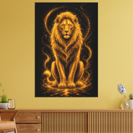 Impressão Em Tela Leão Majestoso Dourado – Arte de Faísca de Luz Cel