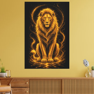 Impressão Em Tela Leão Majestoso Dourado – Arte de Faísca de Luz Cel