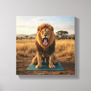 Impressão Em Tela Leão Majestoso Fazendo a Posição de Yoga do Leão