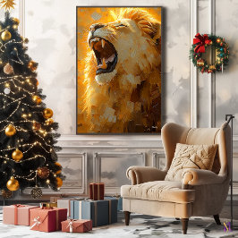 Impressão Em Tela Leão Rugindo em Arte Dinâmica de Impasto