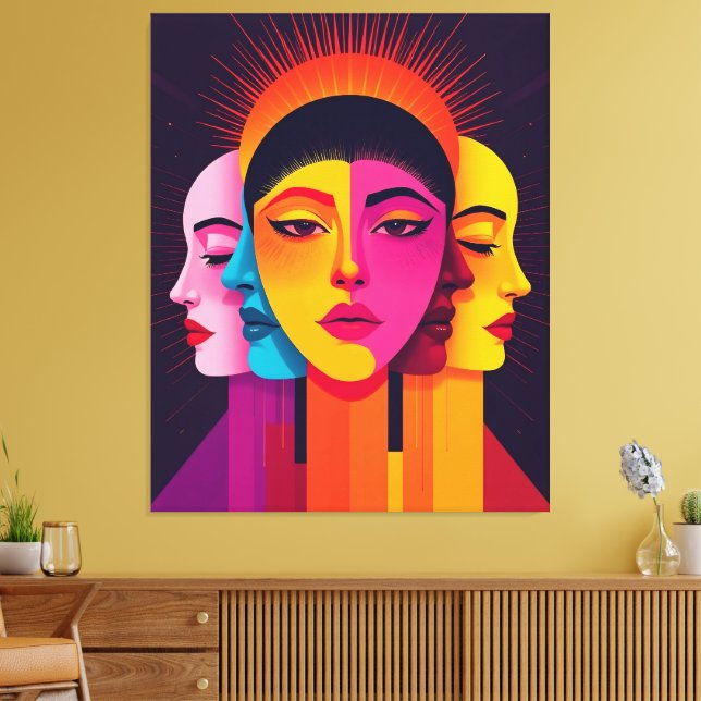 Impressão Em Tela Lebendige abstrakte geometrische Köpfe (Insitu(Sala de estar))