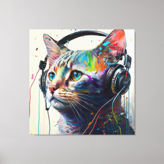 Impressão Em Tela Legal gato com Fones de ouvido - Music Lover's Art