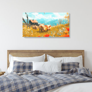 Impressão Em Tela Leitões jogando em campo