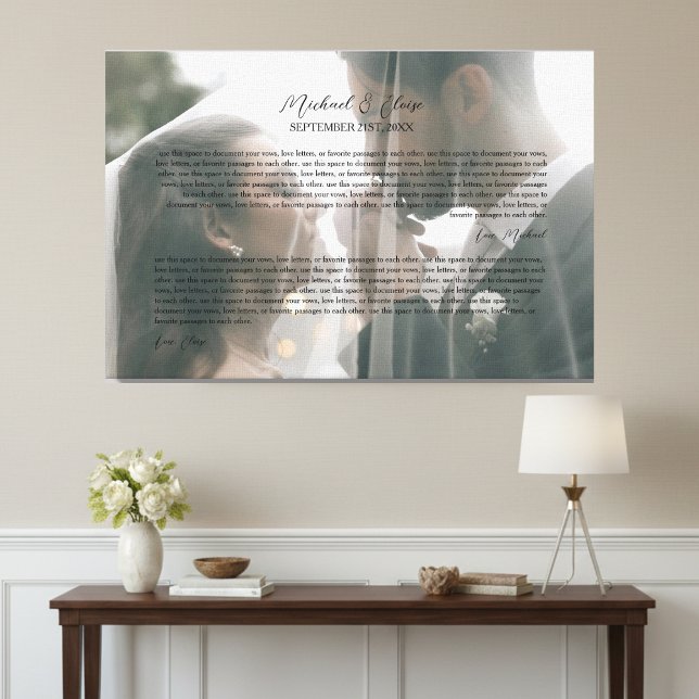 Impressão Em Tela Lembrança de Fotos de Votos de Casamento Personali (Personalized Wedding Vows Photo Keepsake Canvas Print)