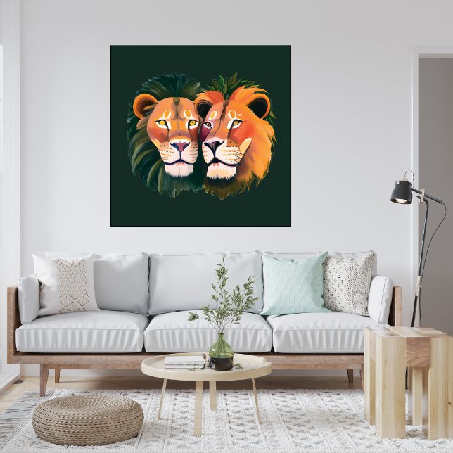 Impressão Em Tela Leões na tela de amor (Lions in Love Canvas Print)