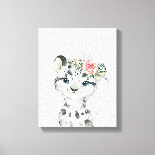 Impressão Em Tela Leopardo-Bebê Floral em Aquarela (Frente)
