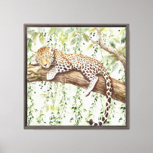 Impressão Em Tela Leopardo da selva Abstrato verde-Ivy na árvore