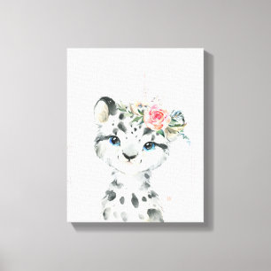 Impressão Em Tela Leopardo-das-neves-bebê-floral-aquarela