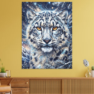 Impressão Em Tela Leopardo-das-neves com Olhos Dourados e Cristais d