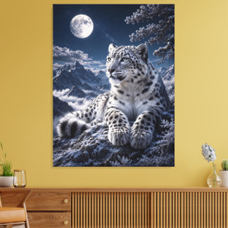 Impressão Em Tela Leopardo-das-neves sob a Lua Cheia – Montanha Azul