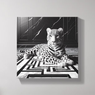 Impressão Em Tela Leopardo em Preto e Branco