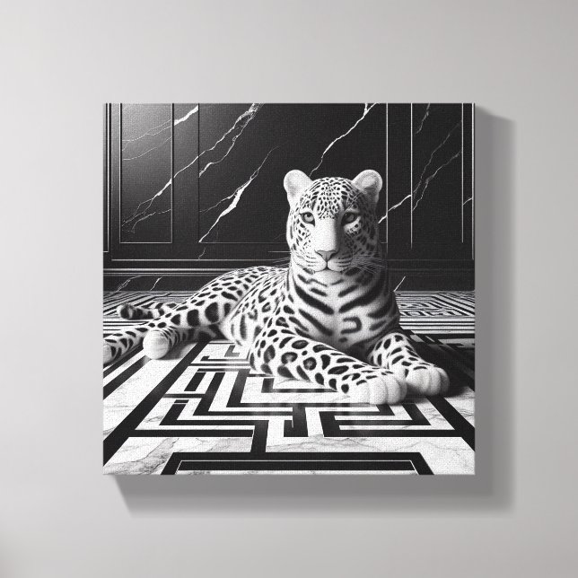 Impressão Em Tela Leopardo em Preto e Branco (Frente)