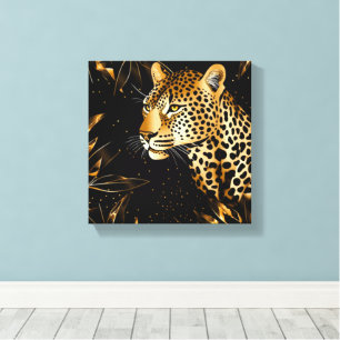 Impressão Em Tela Leopardo Guepardo Animal Preto Dourado
