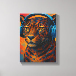 Impressão Em Tela Leopardo legal com estilo Pop de arte de Fones de 