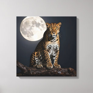 Impressão Em Tela Leopardo Majestoso e Lua Cheia  