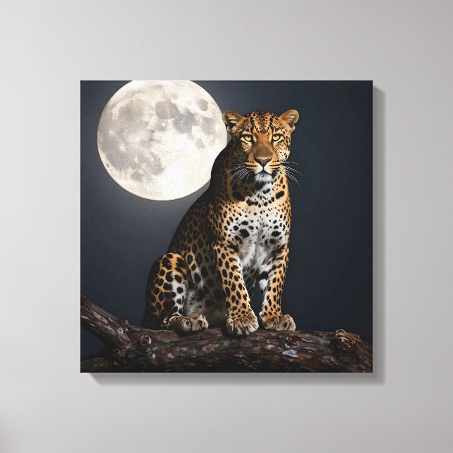 Impressão Em Tela Leopardo Majestoso e Lua Cheia   (Frente)