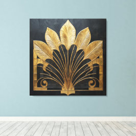 Impressão Em Tela Leque de penas douradas Art Déco atemporal sobre t