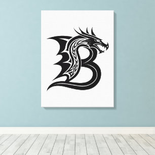 Impressão Em Tela Letra B Estilizada com Dragão, Alfabeto de Dragão,