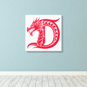 Impressão Em Tela Letra D Estilizada com Dragão, Alfabeto de Dragão,