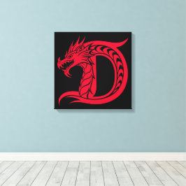 Impressão Em Tela Letra D Estilizada com Dragão, Alfabeto de Dragão,