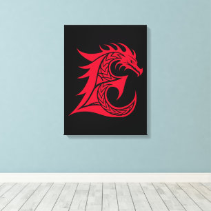Impressão Em Tela Letra E Estilizada com Dragão, Alfabeto de Dragão,