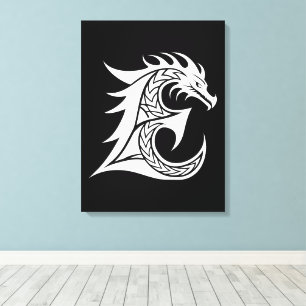 Impressão Em Tela Letra E Estilizada com Dragão, Alfabeto de Dragão,