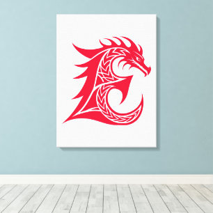 Impressão Em Tela Letra E Estilizada com Dragão, Alfabeto de Dragão,