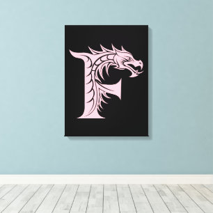 Impressão Em Tela Letra F Estilizada com Dragão, Alfabeto de Dragão,