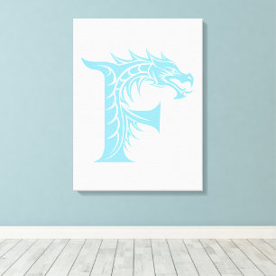 Impressão Em Tela Letra F Estilizada com Dragão, Alfabeto de Dragão,