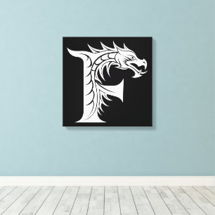 Impressão Em Tela Letra F Estilizada com Dragão, Alfabeto de Dragão,