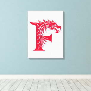 Impressão Em Tela Letra F Estilizada com Dragão, Alfabeto de Dragão,