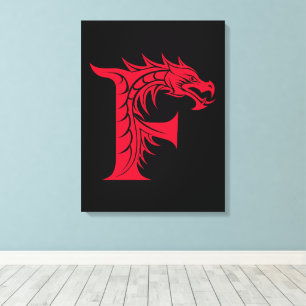 Impressão Em Tela Letra F Estilizada com Dragão, Alfabeto de Dragão,